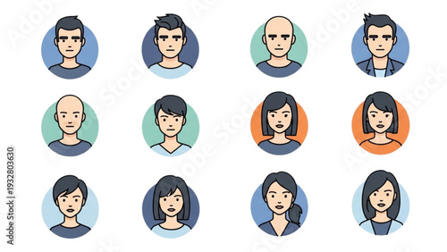 Diverse group of people represented through simple illustrations in a grid layout on a plain background from a straightforward viewpoint