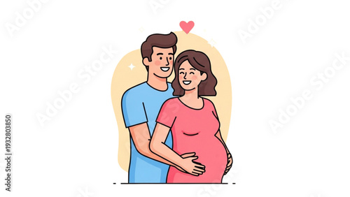 Couple embracing with pregnant woman smiling happily together outdoors