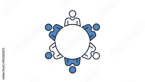 Group of people collaborating around a circular table illustration