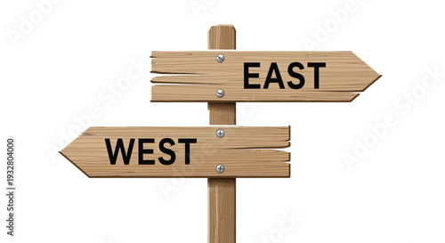 Directional wooden signpost illustration displaying clear choices for travelers indicating the contrasting paths toward the east and the west