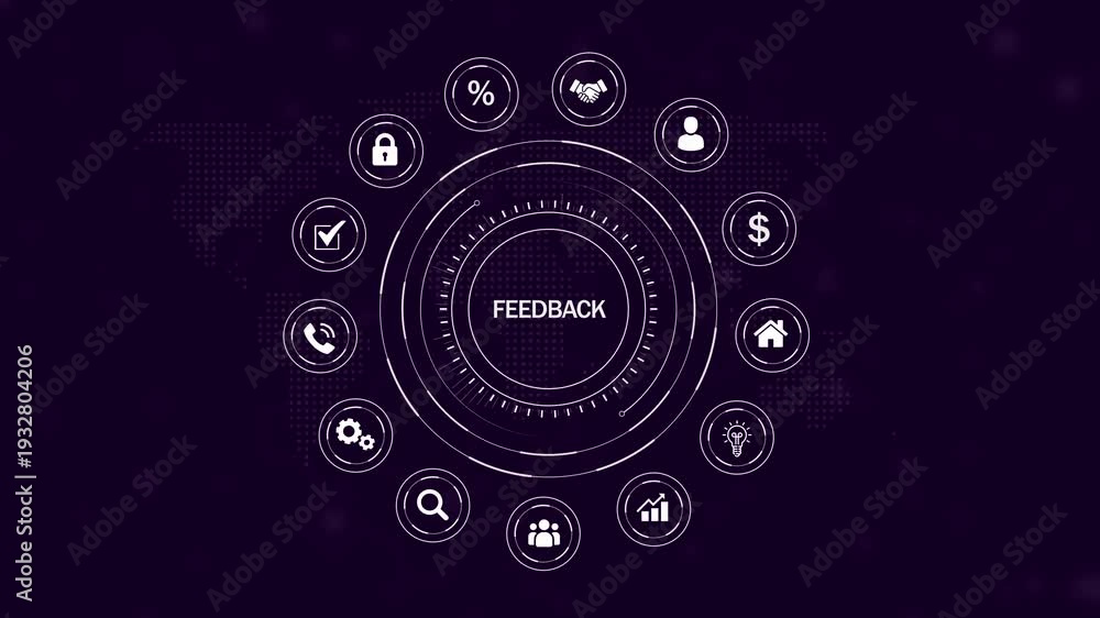 Feedback loop concept with interconnected white and central text on a ...