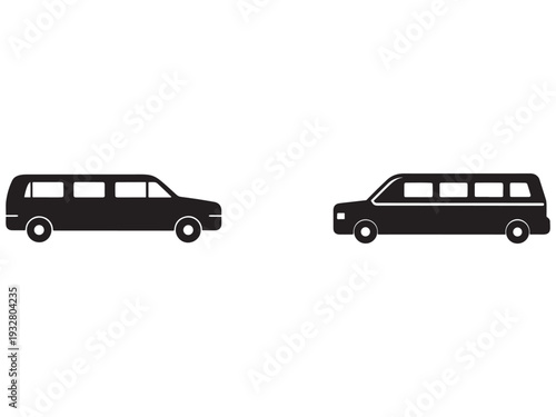 Two black minivan silhouettes facing opposite directions on white background  vehicles
