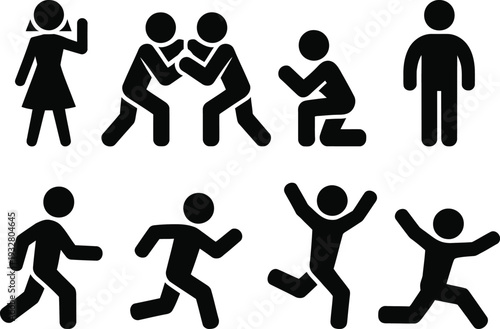 Variety of human figures in different dynamic poses and activities