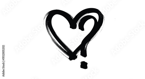 Striking black ink calligraphy vector graphic illustration depicting a hand drawn heart shape merging with a dramatic question mark symbol design