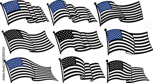 American flags in various states of wave and distortion