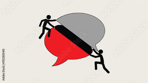 A minimalist illustration of two stick figure silhouettes climbing opposite sides of a large speech bubble (4)_traced