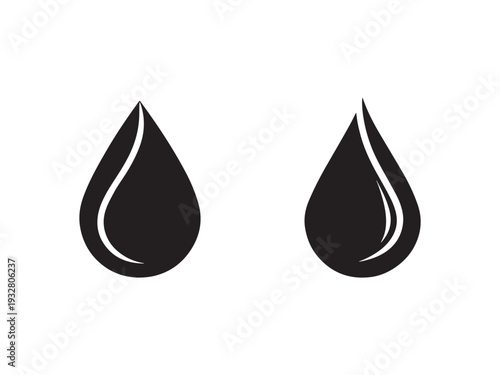 Two black teardrop shapes with white highlights side by side on white background