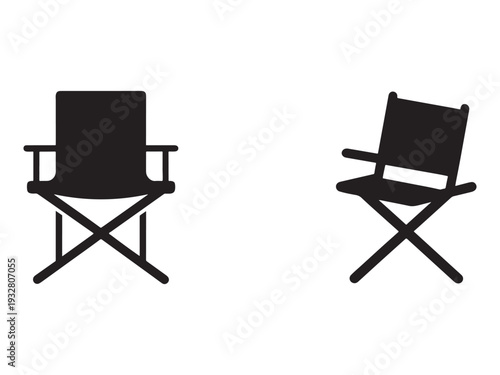 Two director chairs in black silhouette on white background for film and theater production  representing director and assistant director seats