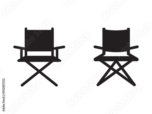 Two director chairs in black silhouette on white background for film and theater production concepts  used for seating and directing scenes