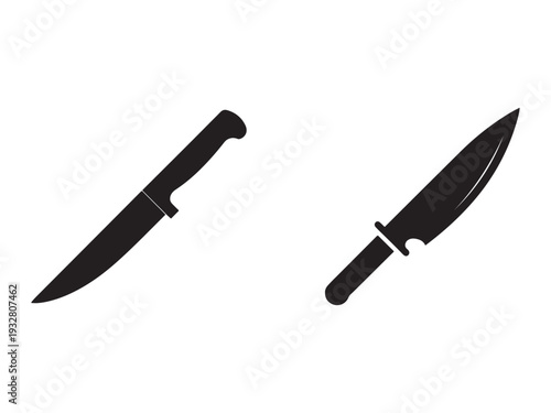 Two kitchen knives with handles and blades isolated on white background for cooking and cutting tasks in food preparation