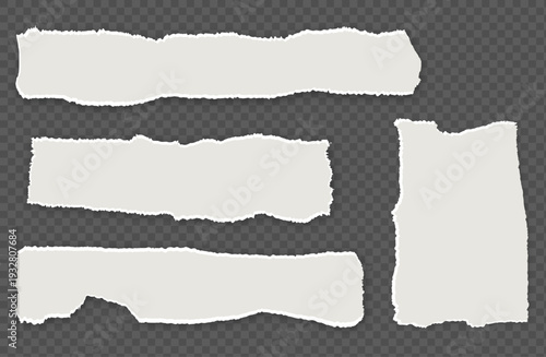Set of Torn Paper Pieces with Jagged Edges on Transparent Background for Notes, Banners, and Scrapbook Design