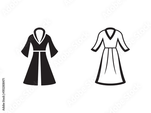 Two simple robe silhouettes in black and white for fashion or design concepts  isolated on white background