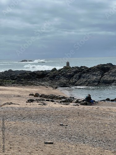 Breathtaking scenic and landscape view of coastline of Californian OC landscape scenery with vegetation and cliffs and beautiful bays overlooking ocean and coast in California on sunny day blue sky