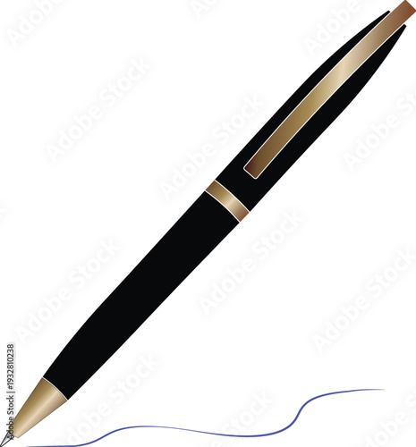 Vector illustration of a professional gold and black ball point pen. ball pen vector.