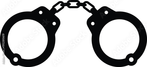 Handcuffs Silhouette Icon Isolated on White Background, Police Restraint Symbol for Crime, Arrest, Law Enforcement, Prison and Justice System Concept