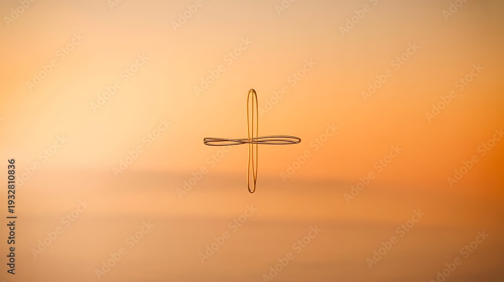 Naklejka premium Minimal christian cross symbol on warm golden background