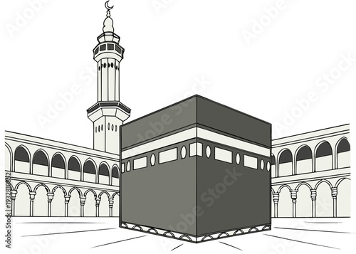 The grand and majestic kaaba surrounded by people during hajj isolated on transparent background, isolated on white background, Vector