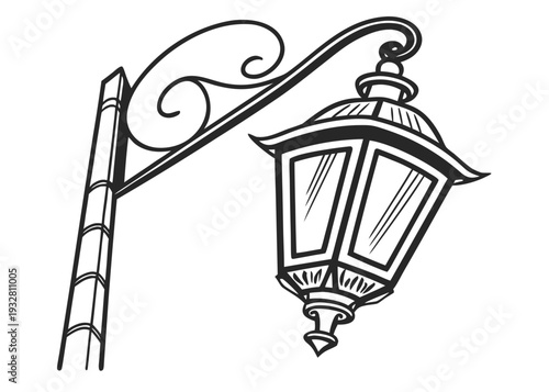 Vintage street lamp with ornate design and curved pole isolated on transparent background, isolated on white background, Vector