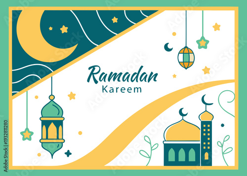 Elegant korean pattern with traditional lanterns and mosque architecture isolated on transparent background, isolated on white background, Vector