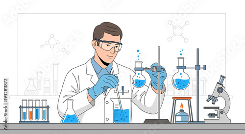 Scientist Working in Laboratory with Chemical Experiments