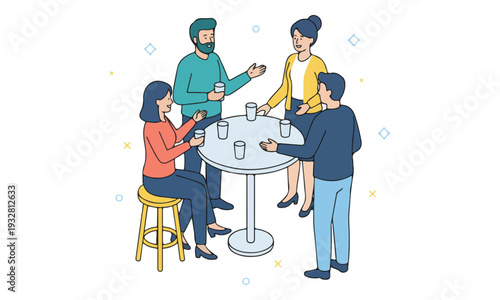 Isometric illustration of business people discussing at a table