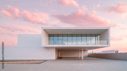 Wallpaper Mural House modern minimalist with glass facade and white exterior featuring architecture, building, design with contemporary and luxury elements for Torontodigital.ca