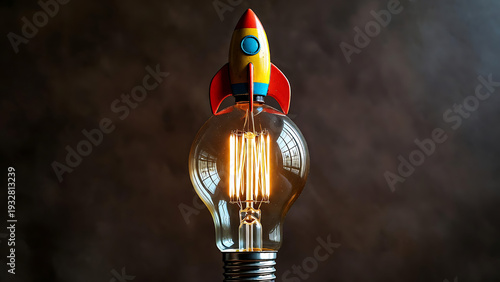Wallpaper Mural Light bulb with rocket ship launching from inside, symbolizing innovation and ideas. featuring idea, creativity, inspiration with imagination and Torontodigital.ca