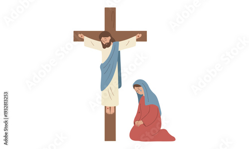 Jesus Christ Crucifixion with Grieving Woman Kneeling