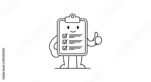 Smiling Clipboard Character Giving Thumbs Up.