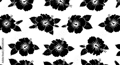 Black Hibiscus Flower Pattern Design.