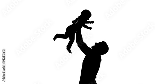 Silhouette of man holding baby.