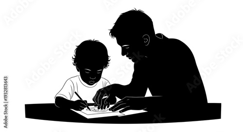 Man helping a young boy learn.