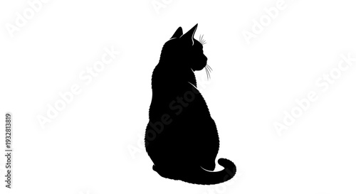 Black Cat Silhouette Sitting Profile.