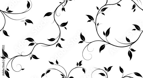 Black leafy vines on white background.