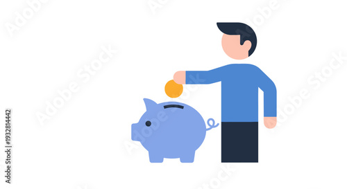 Man putting coin into piggy bank.