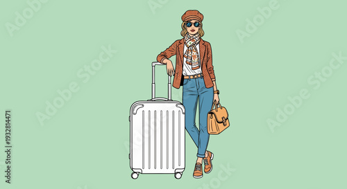 Traveler with luggage and bag walks in city street