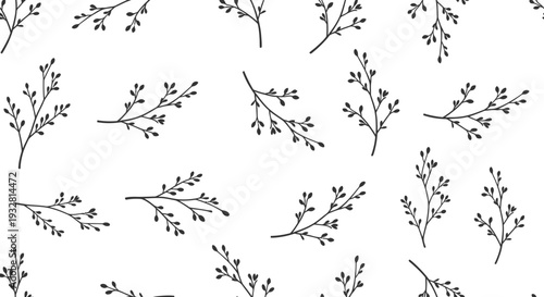 Black and white sprig botanical drawing.