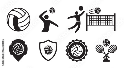 Set of 8 Volleyball Icons Vector