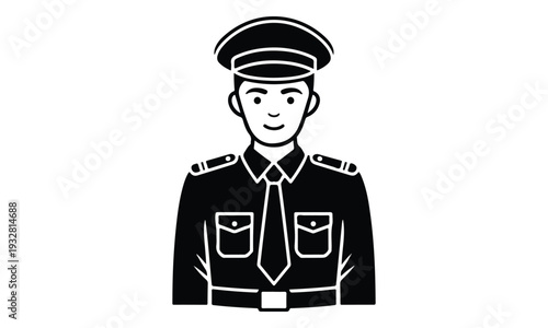 Uniformed Officer Character Icon with Cap and Tie