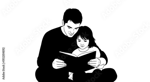 Man reading book with little girl.