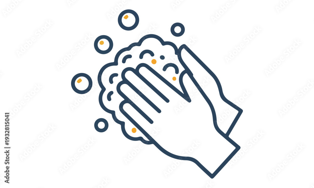 Fototapeta premium Hand Washing Icon with Soap Suds and Bubbles