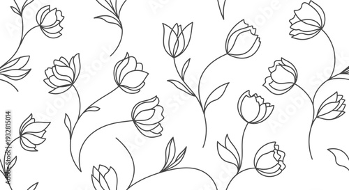 Tulips flowers in line art style.