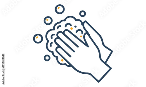 Hand Washing Icon with Soap Suds and Bubbles