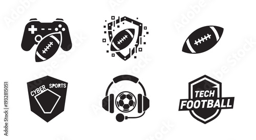 Set of 6 Cyber Sports and Tech Football Vector Icons