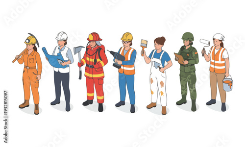 Women in Non-Traditional Professions, Diverse Female Workers Illustration