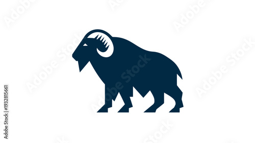 Strong ram or bighorn sheep silhouette vector illustration on white background, powerful horned animal design for wilderness concepts.