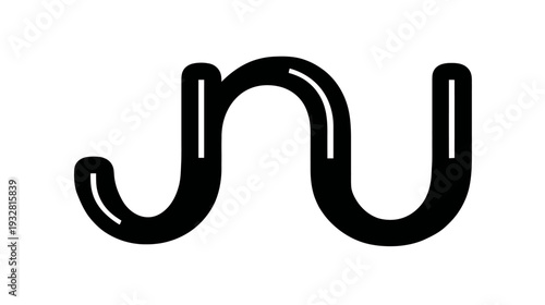 Modern minimalist abstract curvy black and white graphic design element. Sleek wave shape symbol concept for technology or corporate branding.