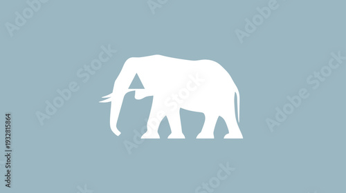 White Elephant Silhouette on Serene Light Blue Background - Minimalist Graphic Design for Wildlife and Nature Themes