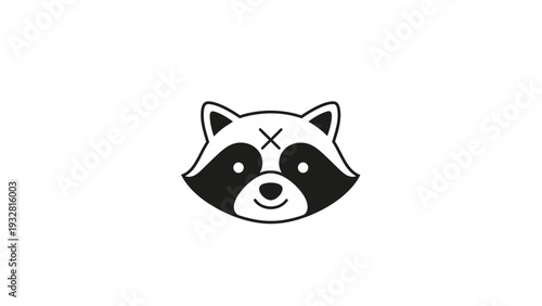 Cute cartoon raccoon head illustration with simple line art in black and white, ideal for mascot, logo, avatar or icon design.