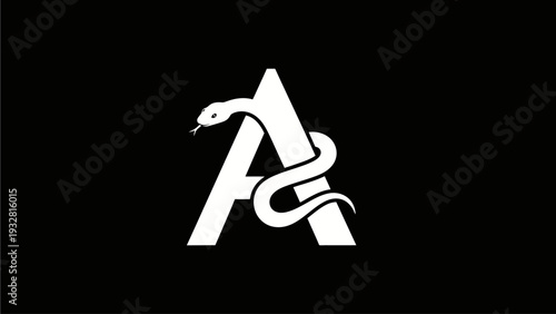 Stylized white capital letter A with a snake coiled around it on a black background, a generic symbol for health, medicine, or pharmacy